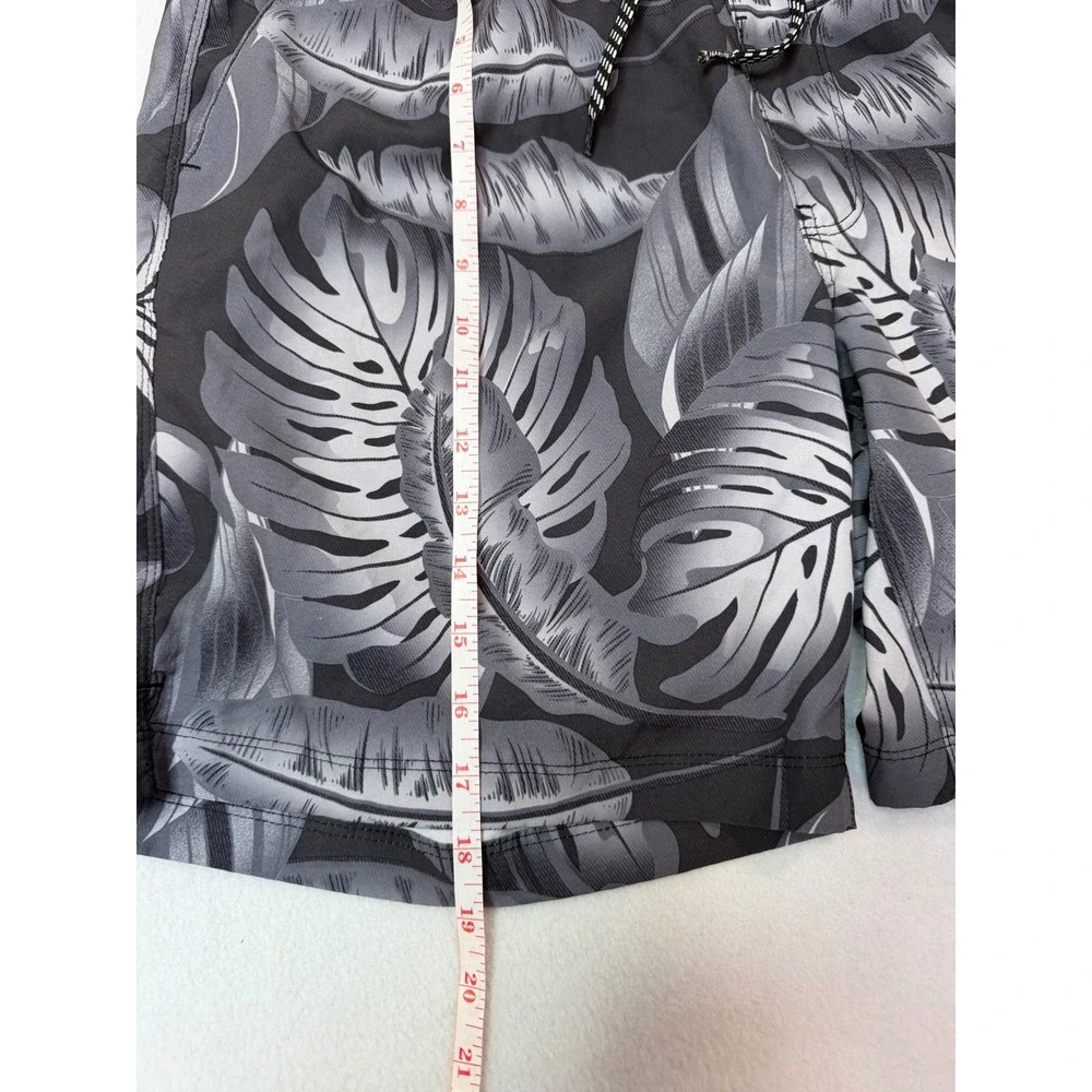 Hurley Mens Tropical Leaf Print Board Shorts Grey Black Elastic Waist Large